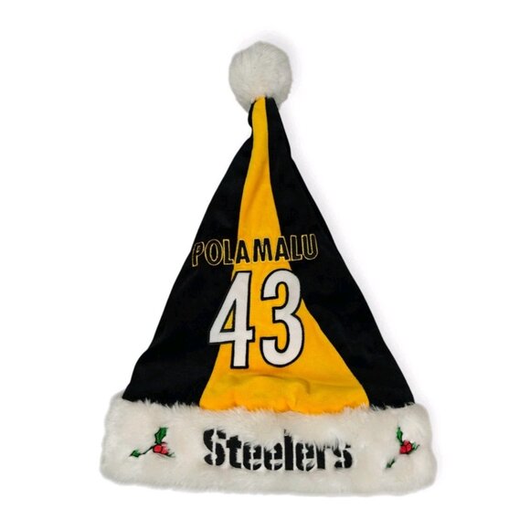 Troy Polamalu #43 Santa Hat Embroidered Black Christmas Pittsburgh Steelers NFL - Picture 1 of 10